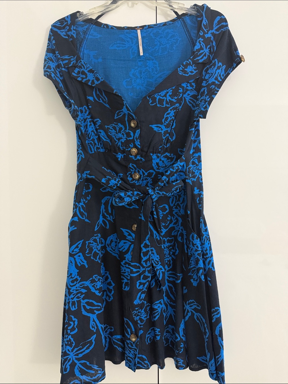 Free People Navy and Bright Blue Floral Mini Dress